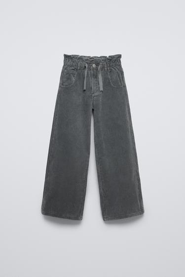 THICK CORDUROY PAPERBAG TROUSERS - Grey by Zara