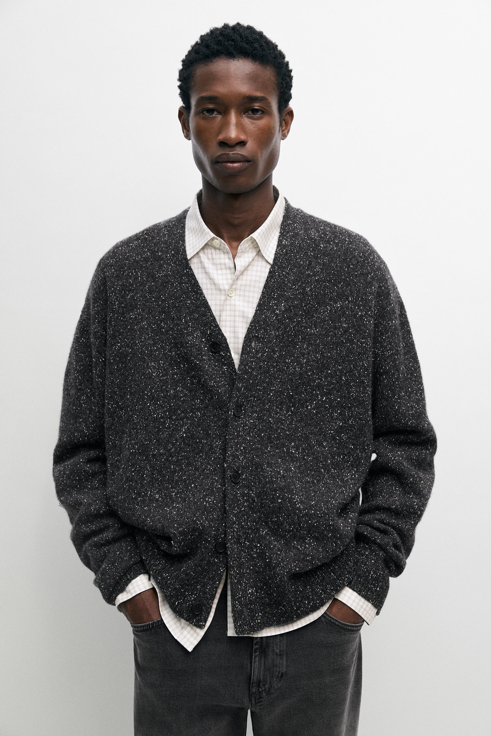Marled knit cardigan with wool