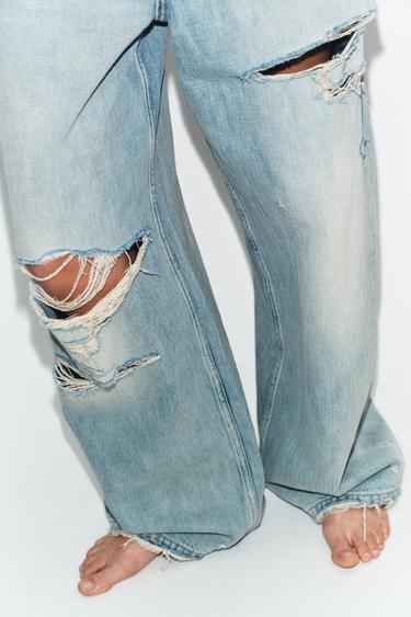 TRF FOLDED WAIST MID-WAIST JEANS - Light blue by Zara - Image 4
