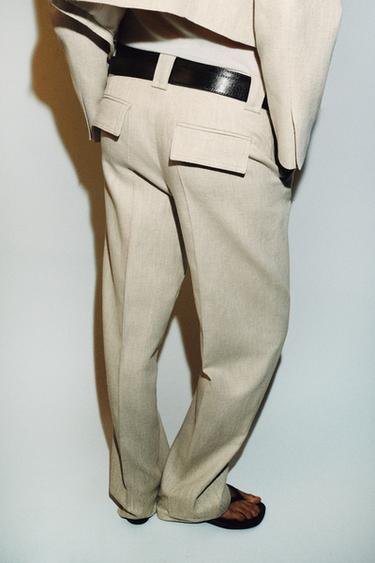RUSTIC WEAVE STRAIGHT-LEG TROUSERS - Light beige by Zara - Image 3