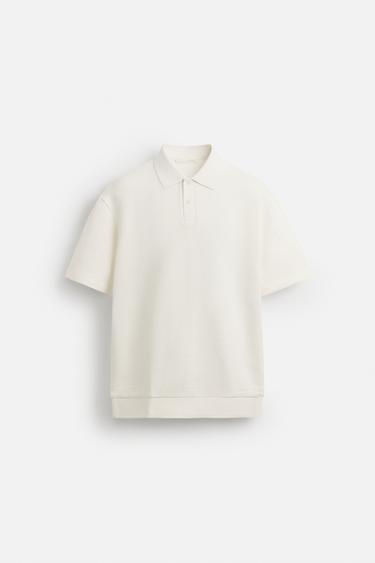 POLOSHIRT MED JACQUARDSTRUKTUR - knæk. hvid fra Zara