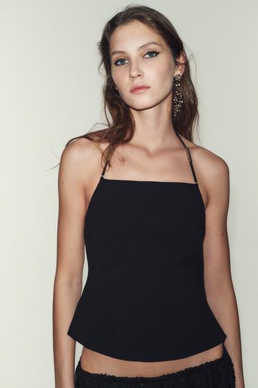 KNIT TOP WITH BEADS - Black by Zara