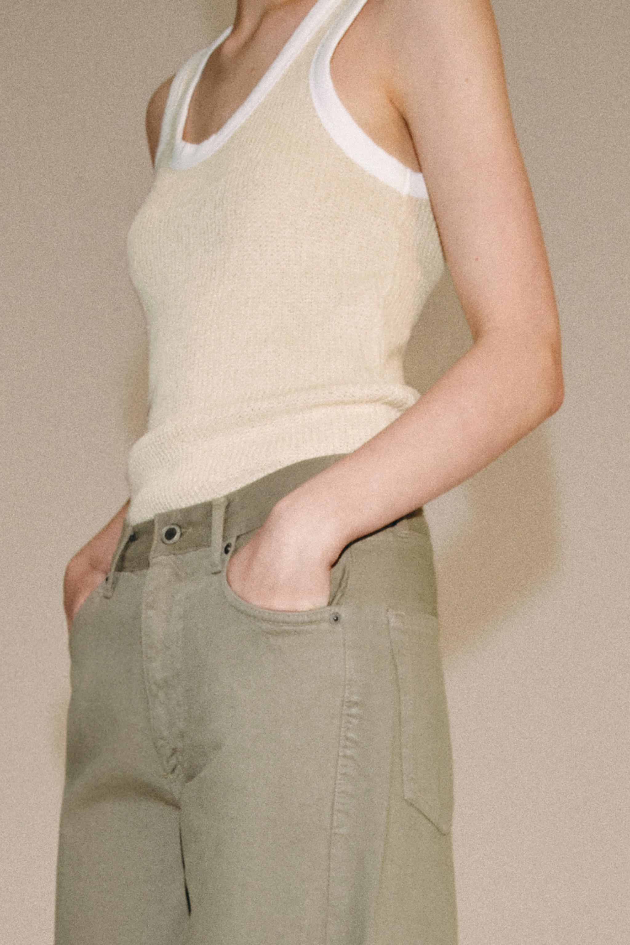 CONTRAST PIPING TOP — Beige