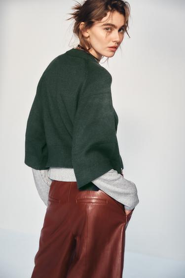 JERSEY PUNTO MANGA ANCHA - Verde oscuro de Zara