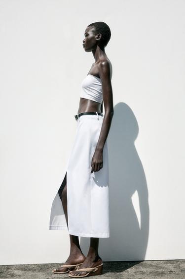 BELTED STRAIGHT MIDI SKIRT - White by Zara - Image 3