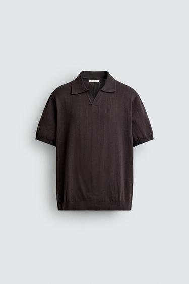 REGULAR FIT RIBBED KNIT POLO SHIRT - Chocolate by Zara