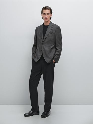 Blazer à chevrons en laine mélangée - Gris de Zara
