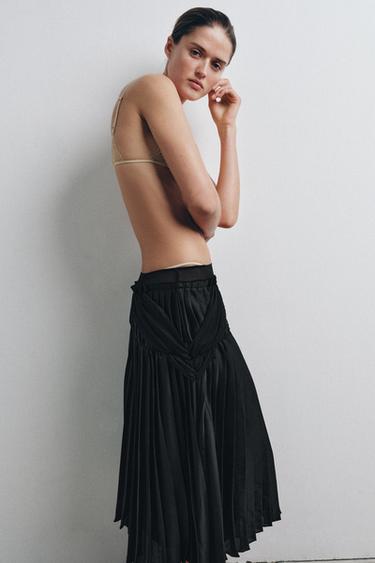 COMBINED PLEATED MIDI SKIRT - Black by Zara - Image 4