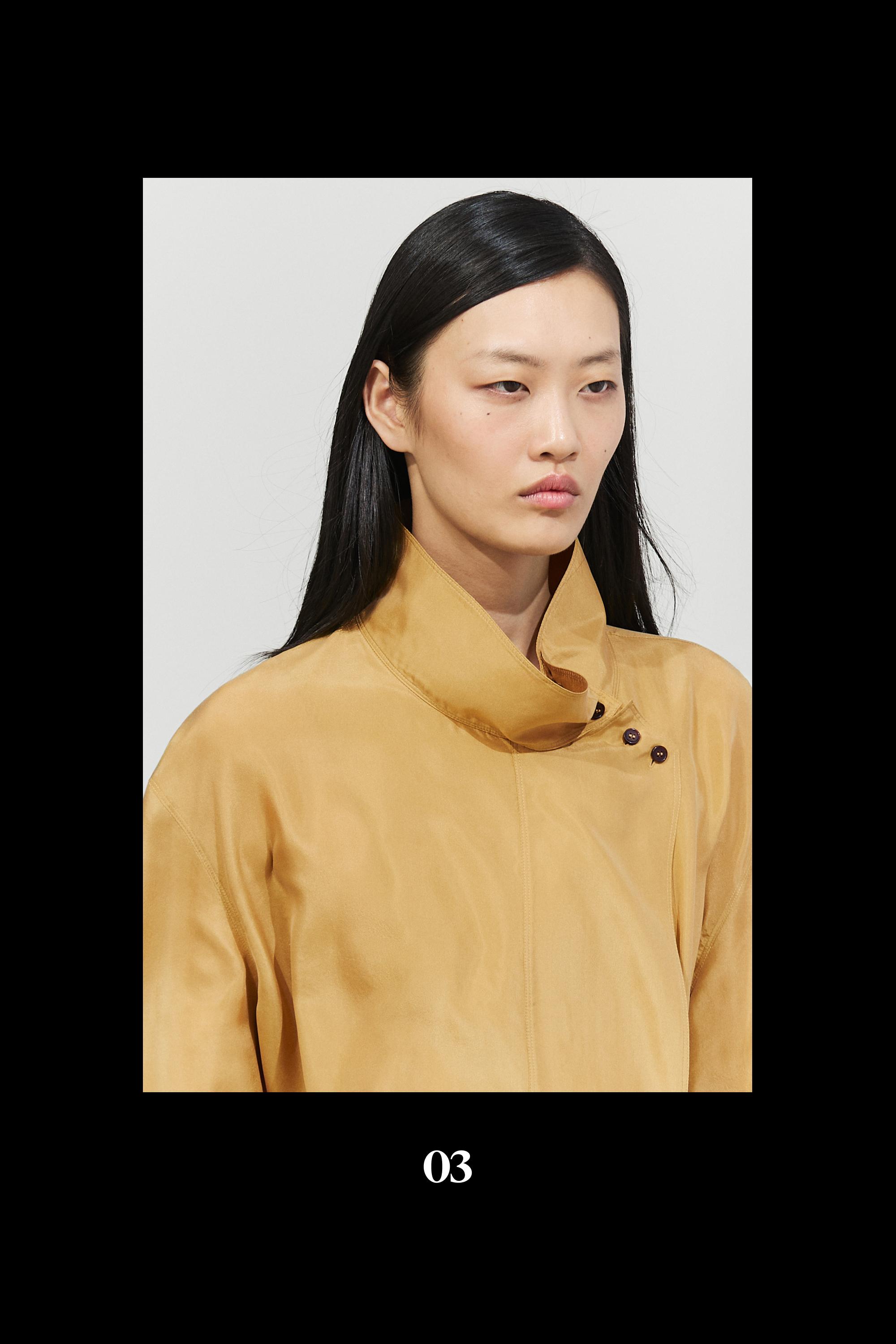 100% silk crossover mock neck shirt — Mustard