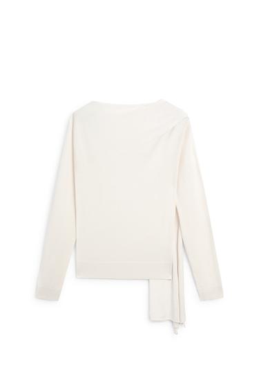 Pull en maille avec écharpe en soie mélangée - STUDIO - Ivoire de Zara