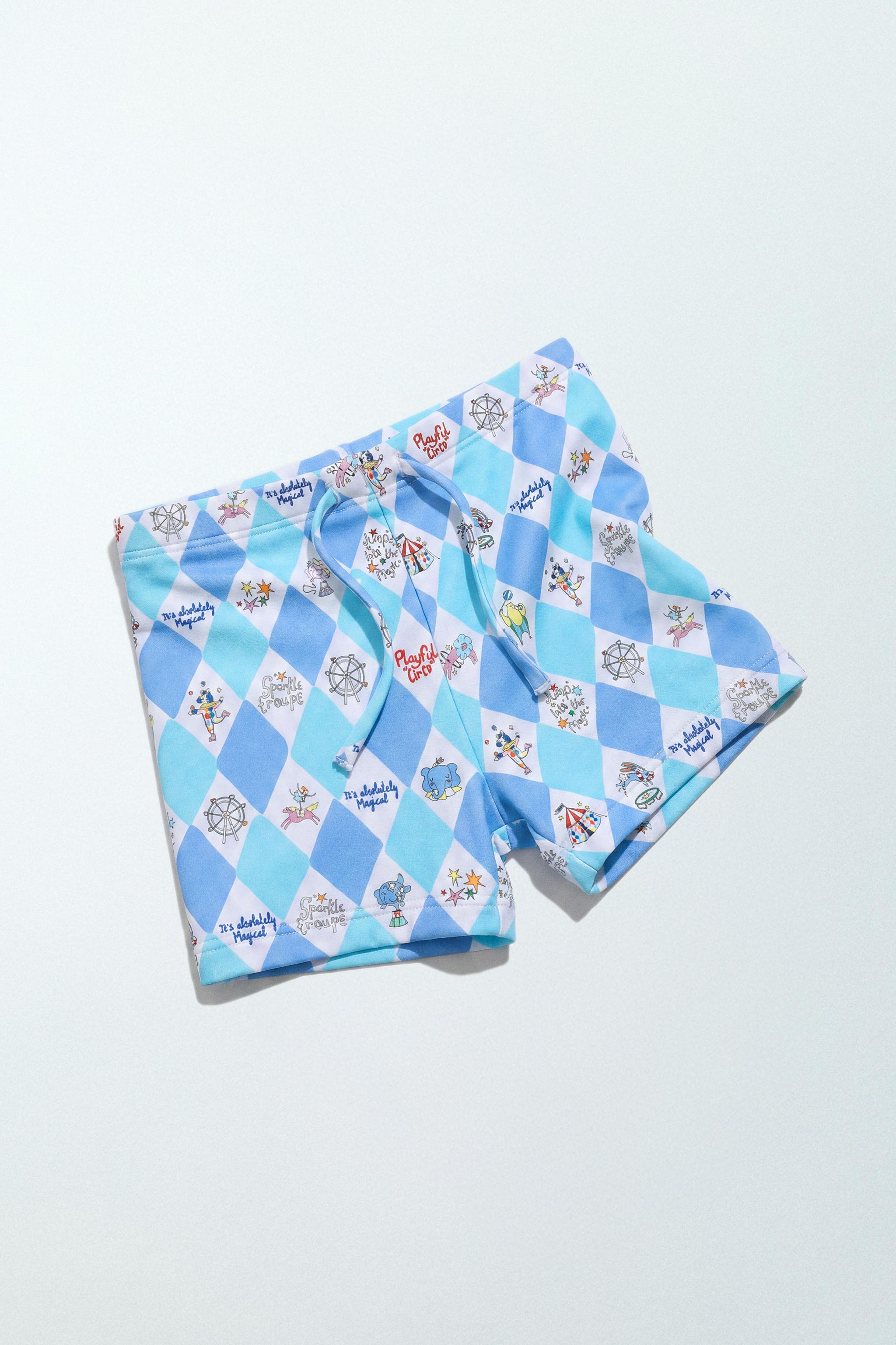 2-6 YEARS / CIRCUS PRINT SWIM TRUNKS — Blue / White