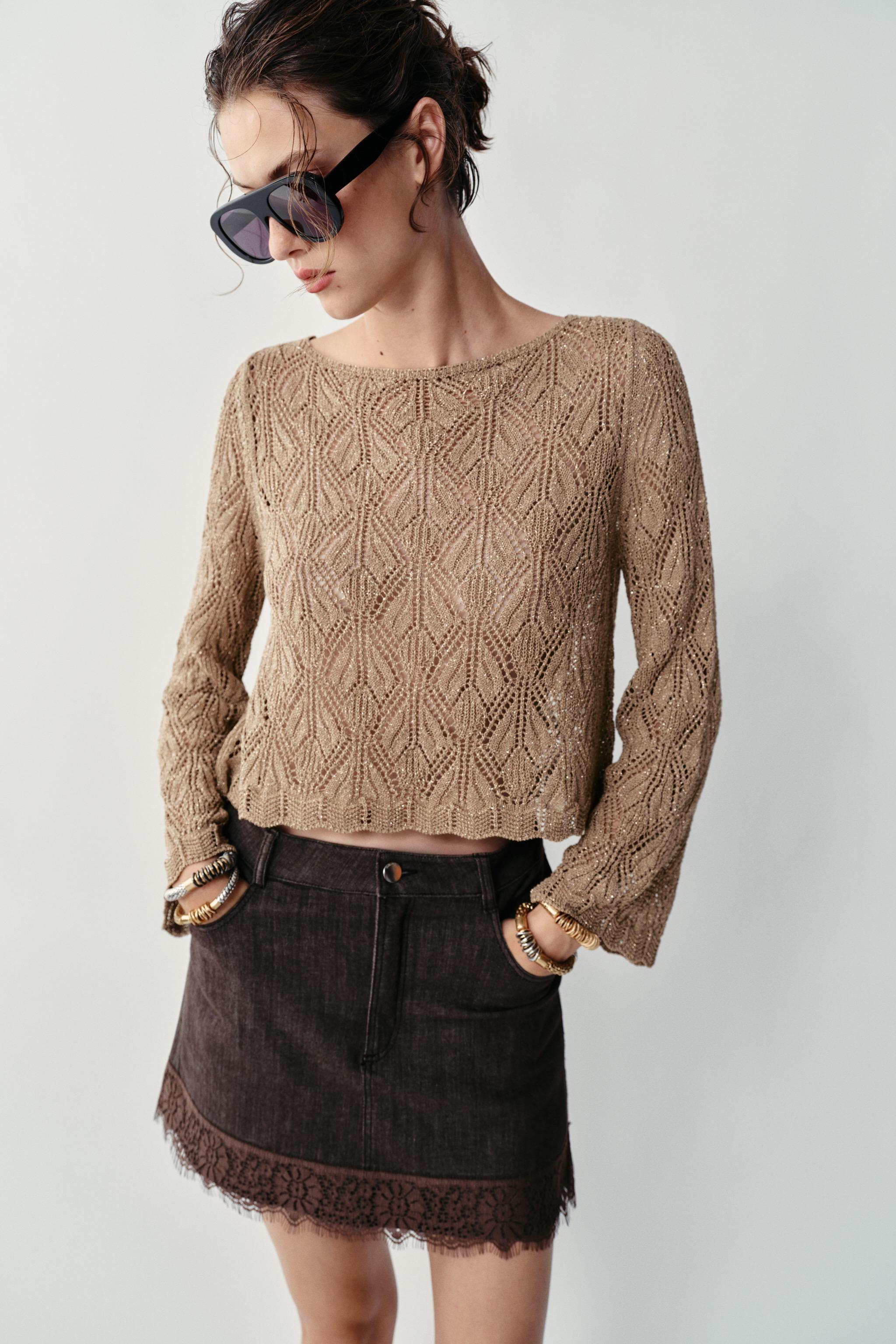 METALLIC THREAD POINTELLE KNIT JUMPER