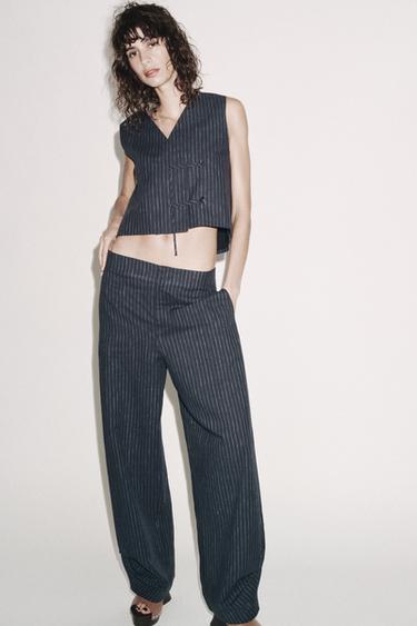 STRIPED BALLOON LINEN BLEND TROUSERS ZW COLLECTION - navy by Zara - Image 3