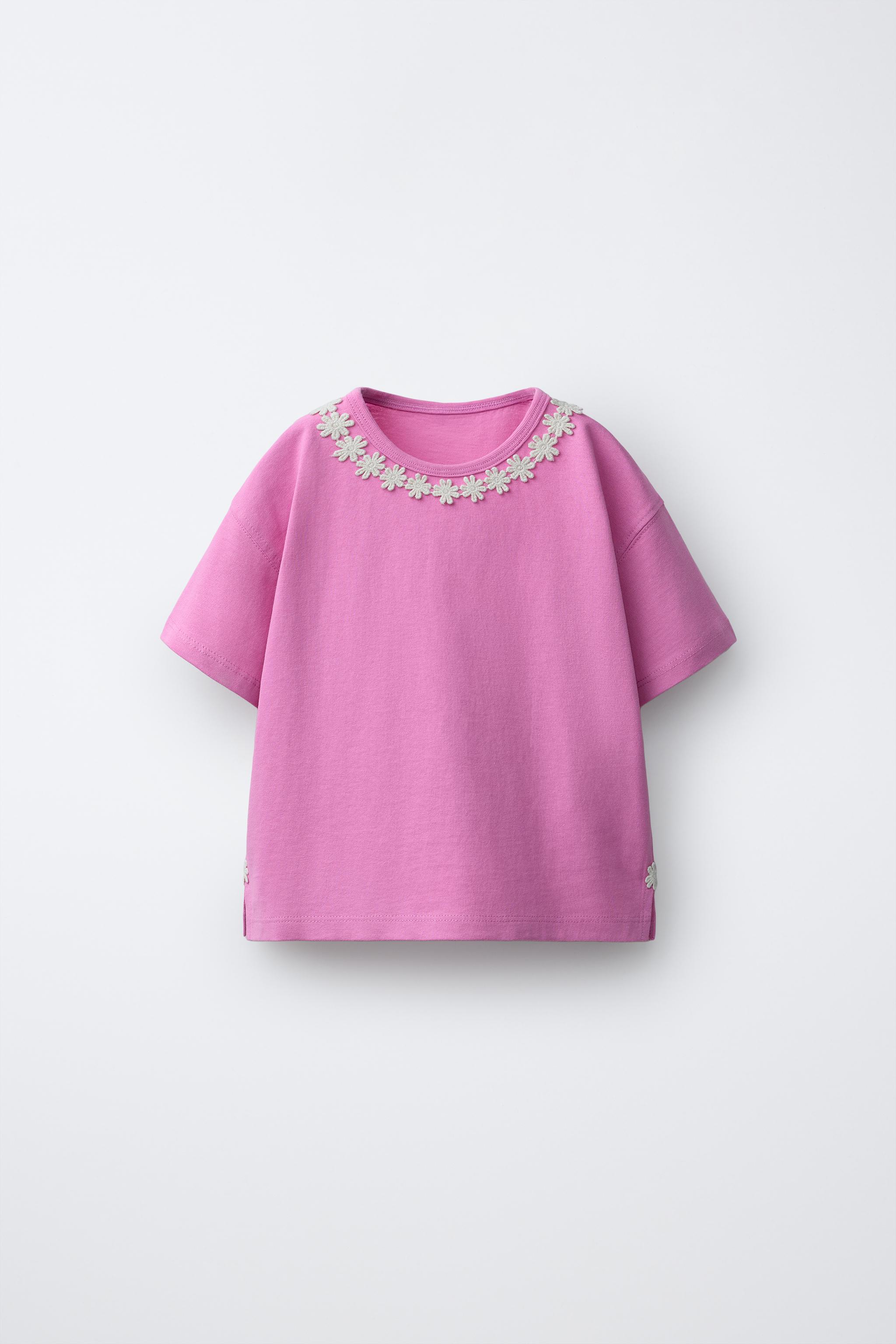 DAISY LACE T-SHIRT - Mid-pink | ZARA United States