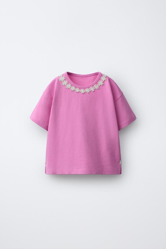 CAMISETA LACE MARGARITAS - Rosa medio de Zara - Imagen 0