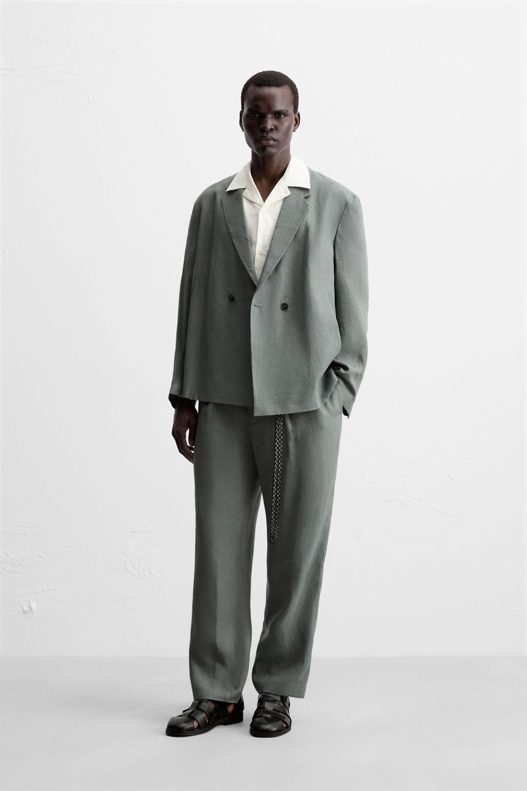 100% LINEN DOUBLE BREASTED SUIT BLAZER