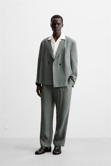 DOUBLE-BREASTED 100% LINEN SUIT BLAZER - washed green by Zara - Image 3