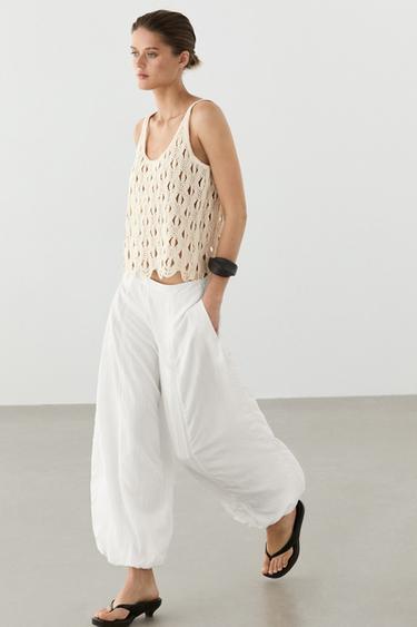 Zara Strappy top with crochet detail - Ecru