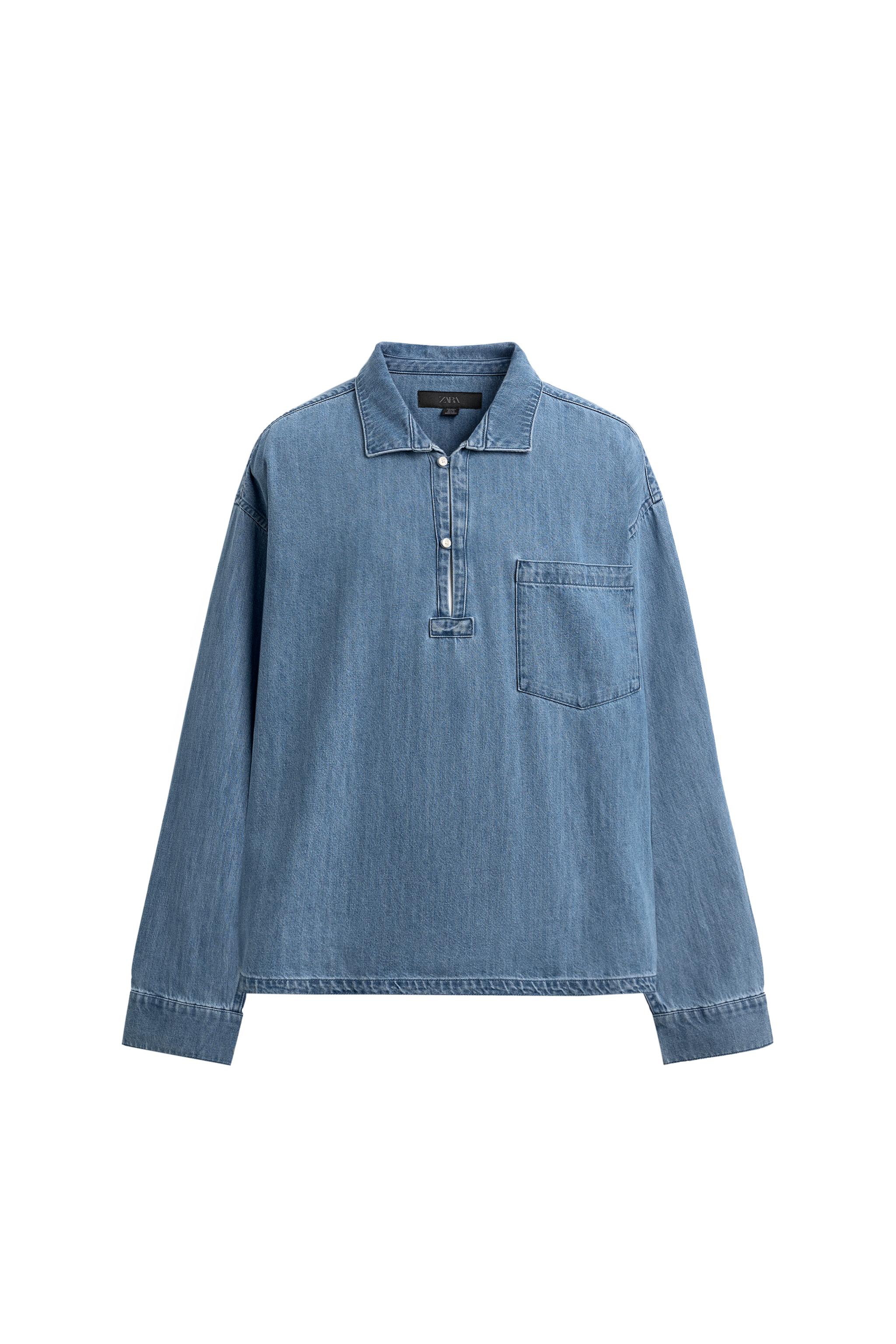 RELAXED FIT DENIM POLO SHIRT - Indigo | ZARA United States