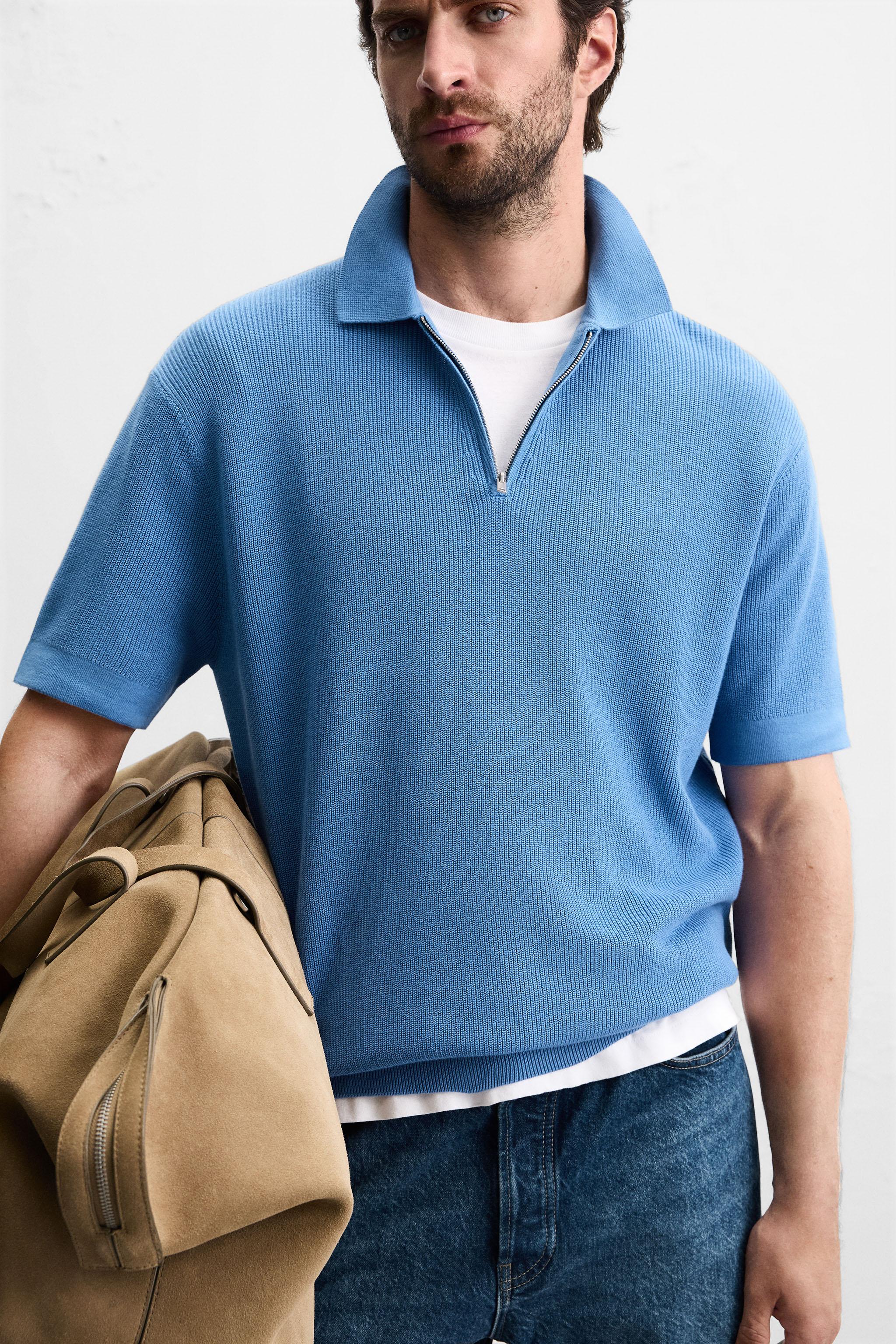 PURL KNIT ZIPPER POLO SHIRT
