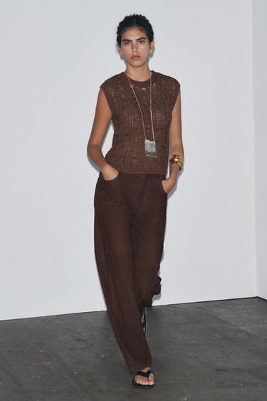 TOP EN MAILLE À RUBANS - Marron de Zara - Image 3
