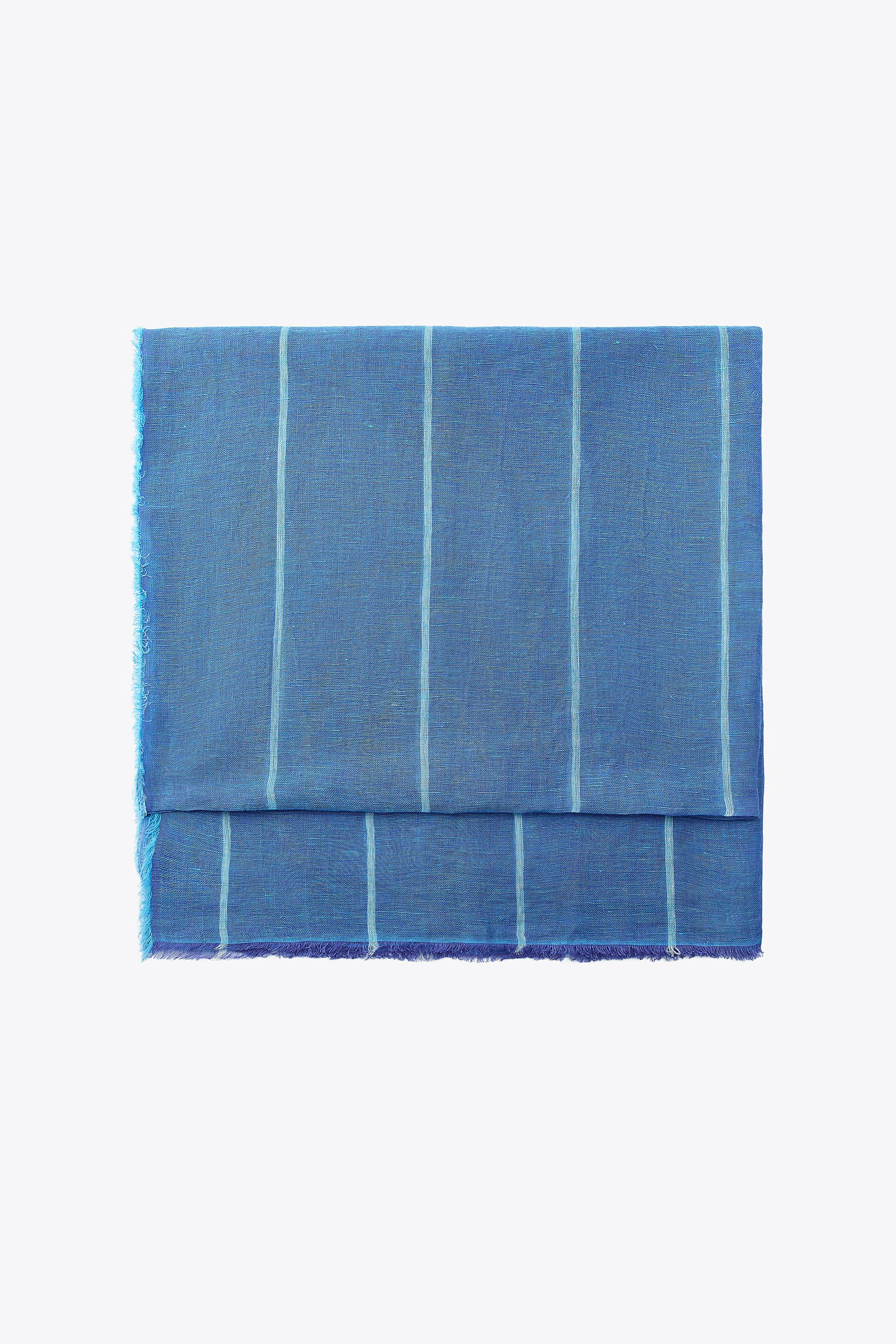 CONTRASTING STRIPED LINEN SCARF - Blue | ZARA United States