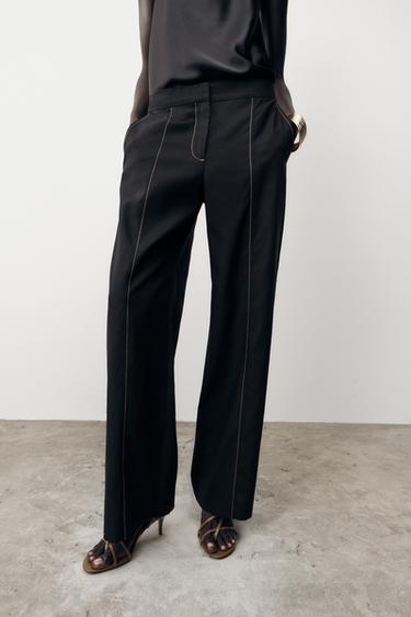STRAIGHT-LEG TROUSERS WITH CONTRAST TOPSTITCHING - Black by Zara - Image 1