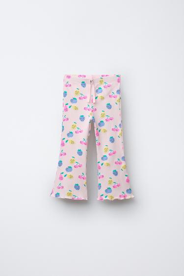 Zara PRINTED RIBBED FLARE LEGGINGS - Light pink