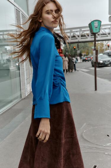 BLOUSE DRAPÉE - Bleu / Gris de Zara - Image 2