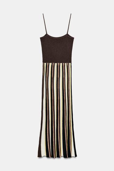 RUSTIC STRIPED DRESS - Ecru / Brown by Zara - Image 7