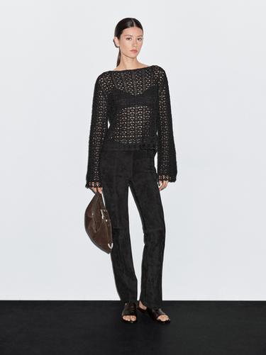 Jersey crochet calado con algodón - Negro de Zara