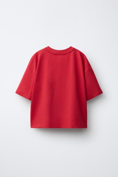 GINGHAM PATCH T-SHIRT - White / Red by Zara - Image 1