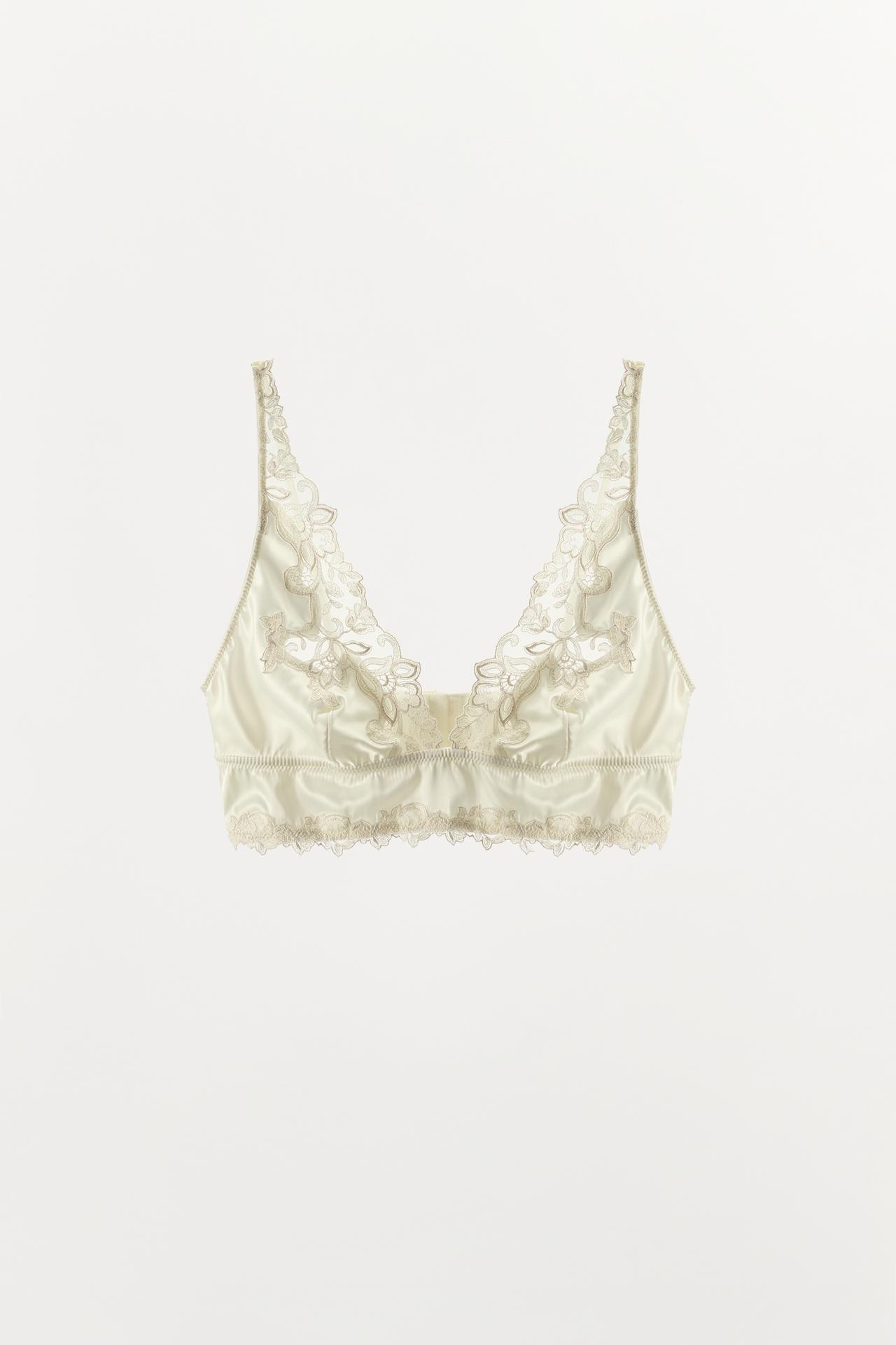 SATIN LACE BRA — Ecru