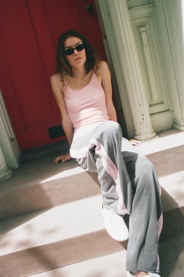 PANTALON DROIT À BANDE LATÉRALE - Gris chiné de Zara