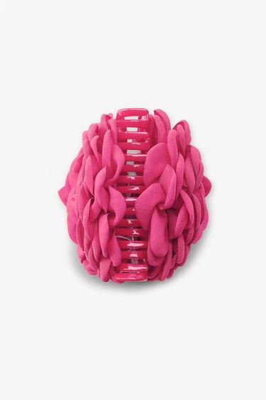 FLOWER FABRIC SHEEPSKIN HAIR CLIP - Fuchsia by Zara - Image 2