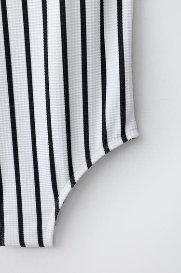 2-6 YEARS / STRIPED TEXTURED SWIMSUIT - Ecru / Black by Zara - Image 3