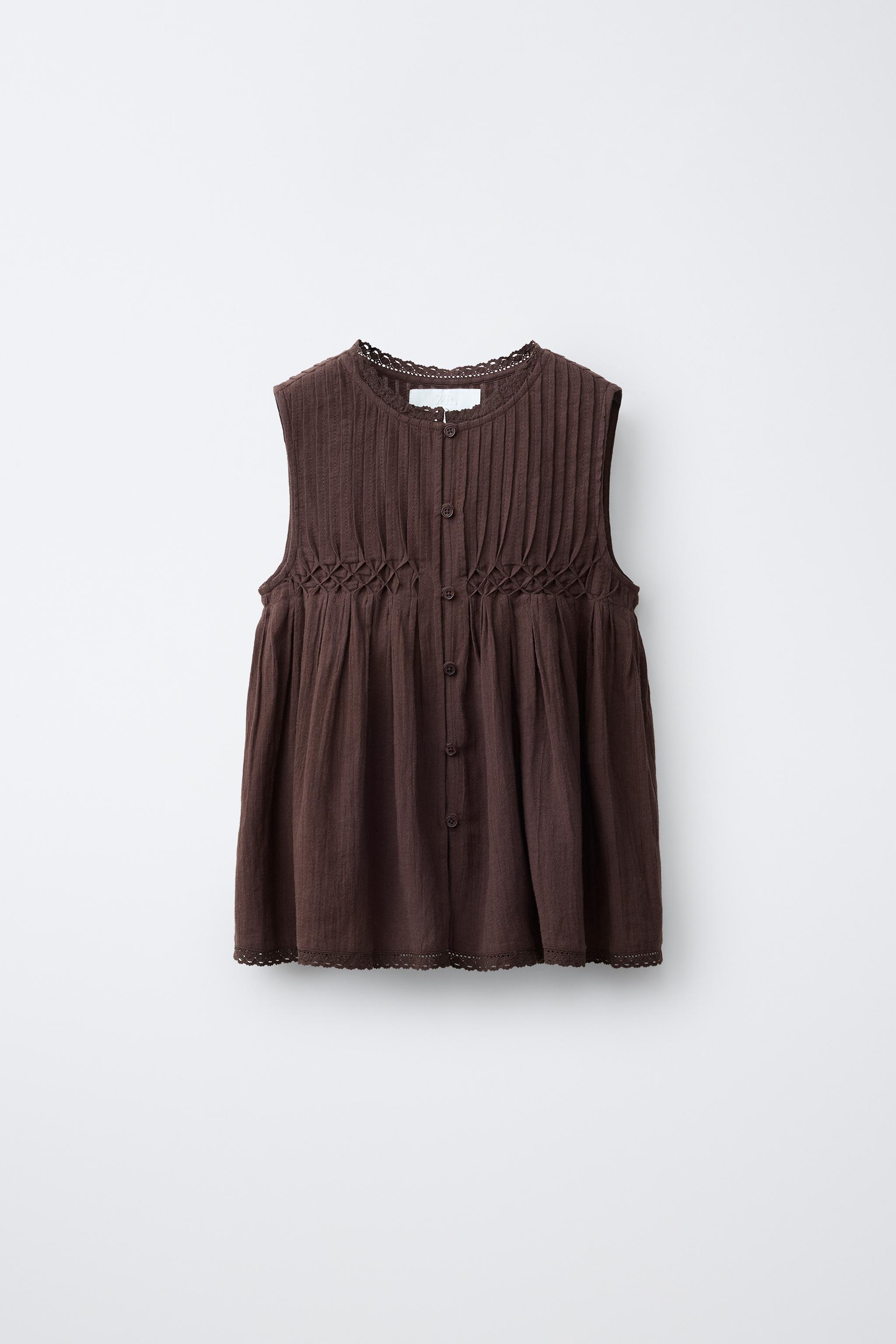 LACE PINTUCK BLOUSE - Dark brown | ZARA Canada