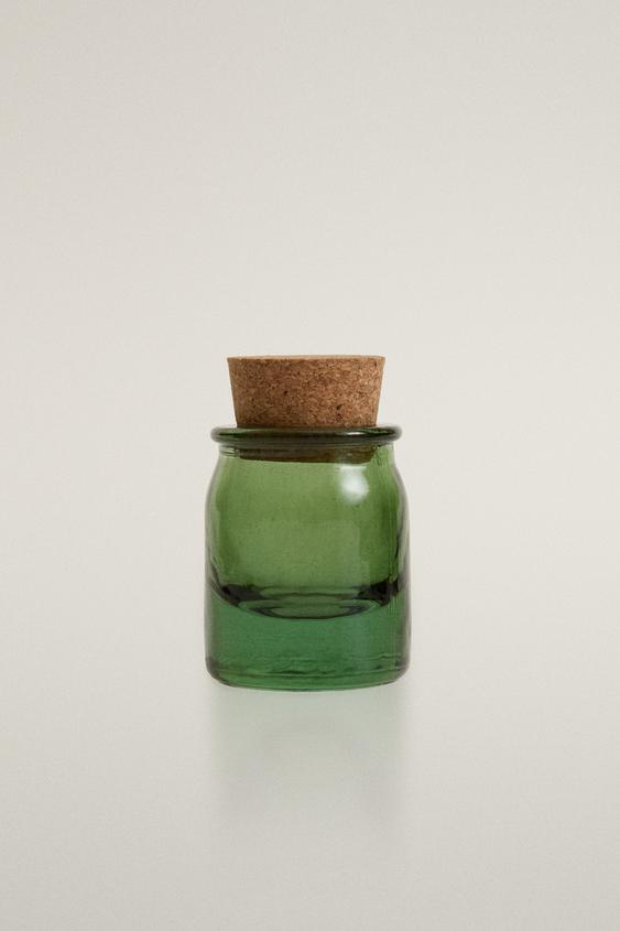SALTBØSSE I GLAS MED KORKPROP - grøn fra Zara - Billede 0