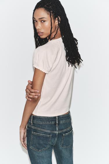 Zara RUSTIC VOLUMINOUS T-SHIRT - Oyster-white
