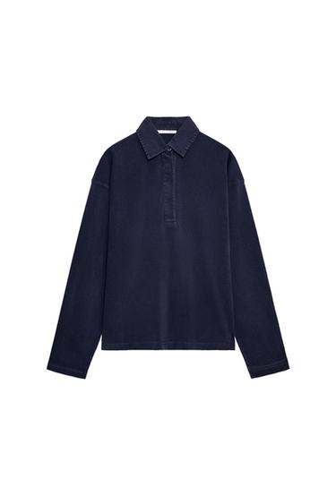 COTTON OVERSIZE POLO SHIRT - Blue by Zara