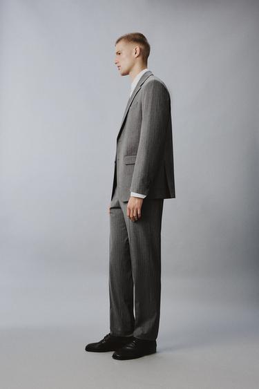 PANTALON DE COSTUME À RAYURES EN LAINE - Gris de Zara - Image 3