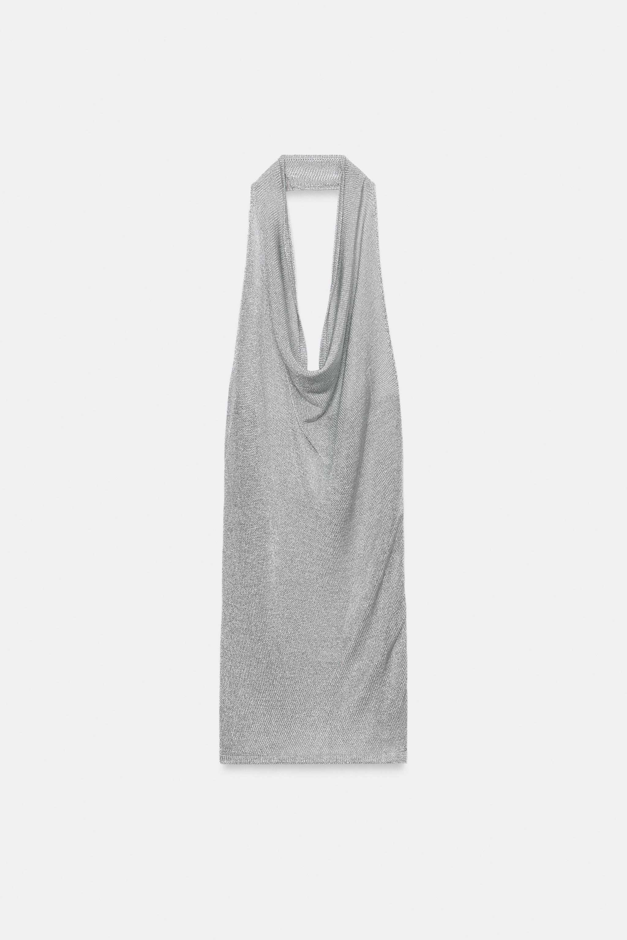 ROBE EN MAILLE HALTER FIL MÉTALLISÉ