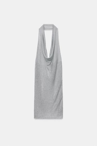 ROBE EN MAILLE HALTER FIL MÉTALLISÉ - Argent de Zara - Image 3