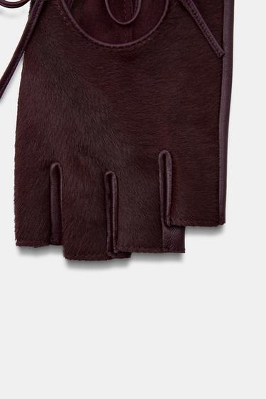 MITAINES EN CUIR EFFET FOURRURE - Bordeaux de Zara - Image 3