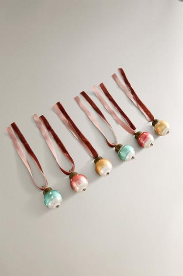 PACK OF RETRO COLOURED MINI BAUBLE CHRISTMAS TREE DECORATIONS (PACK OF 6) - Multicoloured by Zara - Image 1
