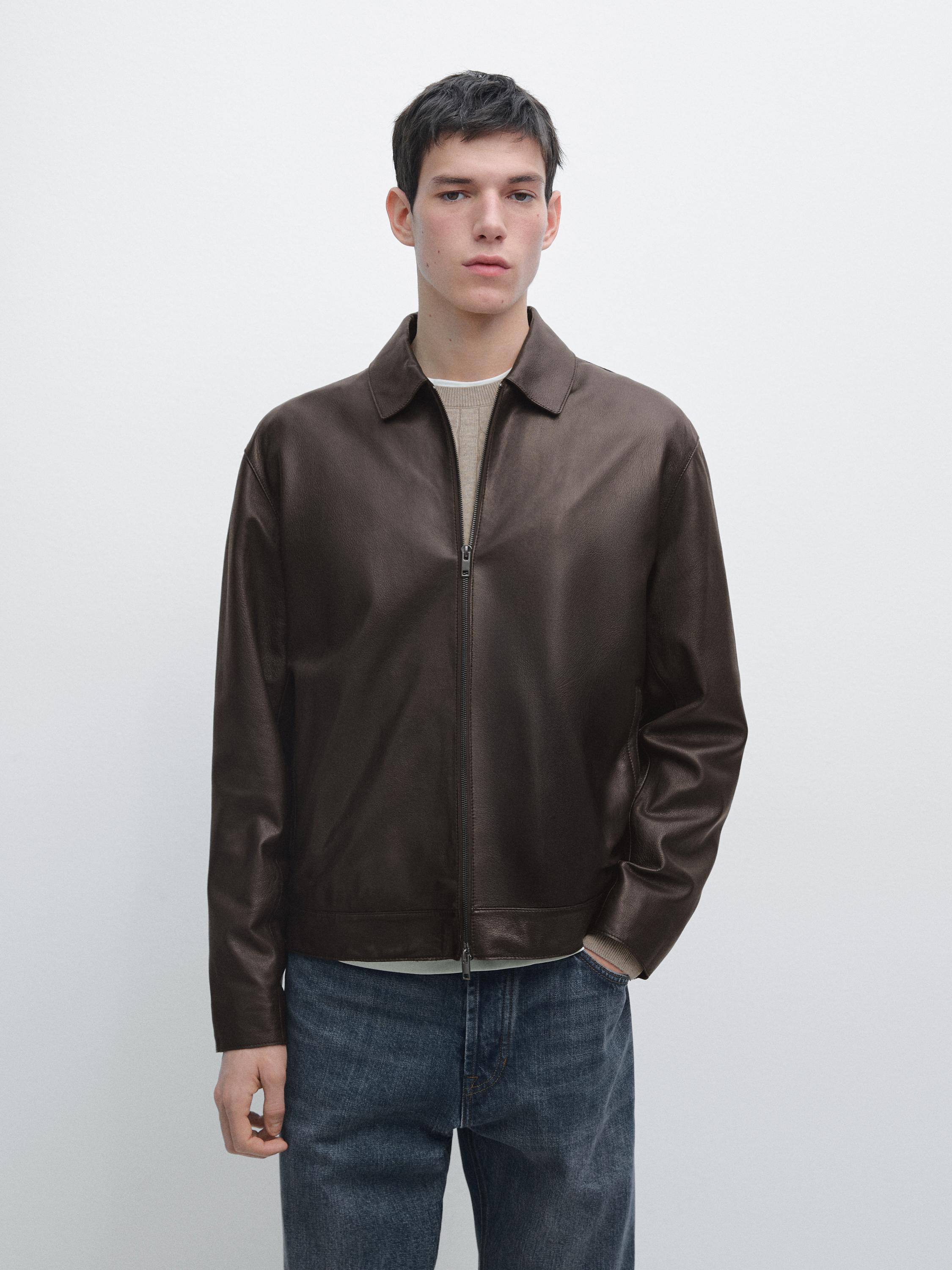Blouson fermeture Éclair en cuir nappa