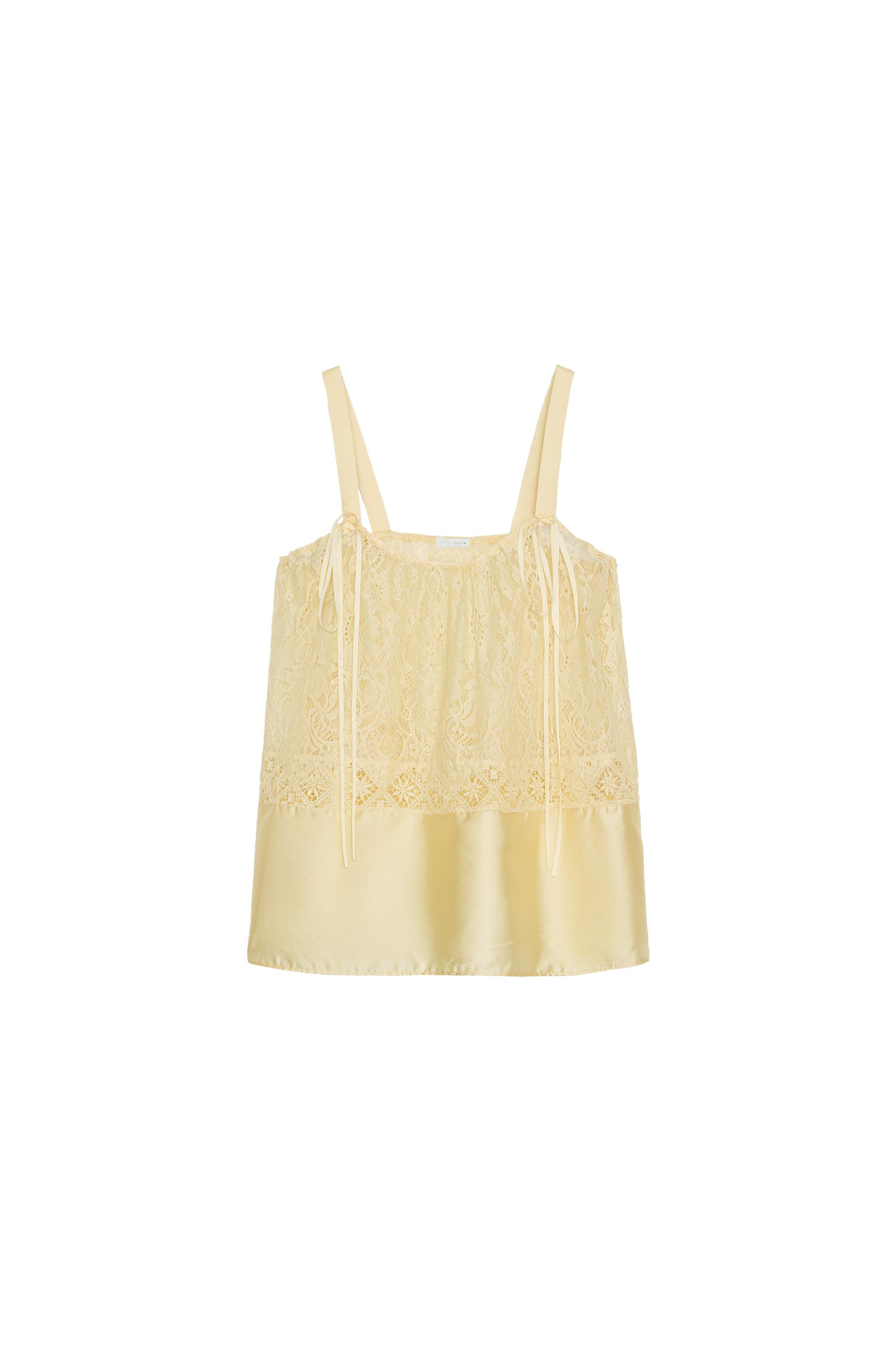 ZW COLLECTION SATIN EFFECT LACE TOP - Light yellow | ZARA United