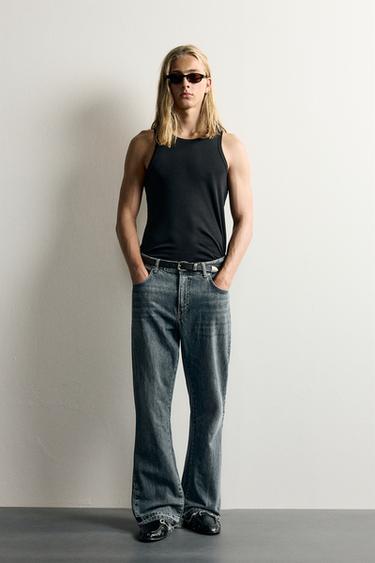 Zara FLARE FIT JEANS - Blue / Green