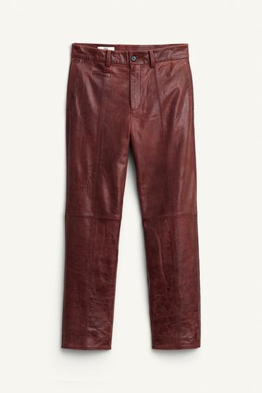 Zara LIMITED EDITION LEATHER SUIT PANTS - Brown