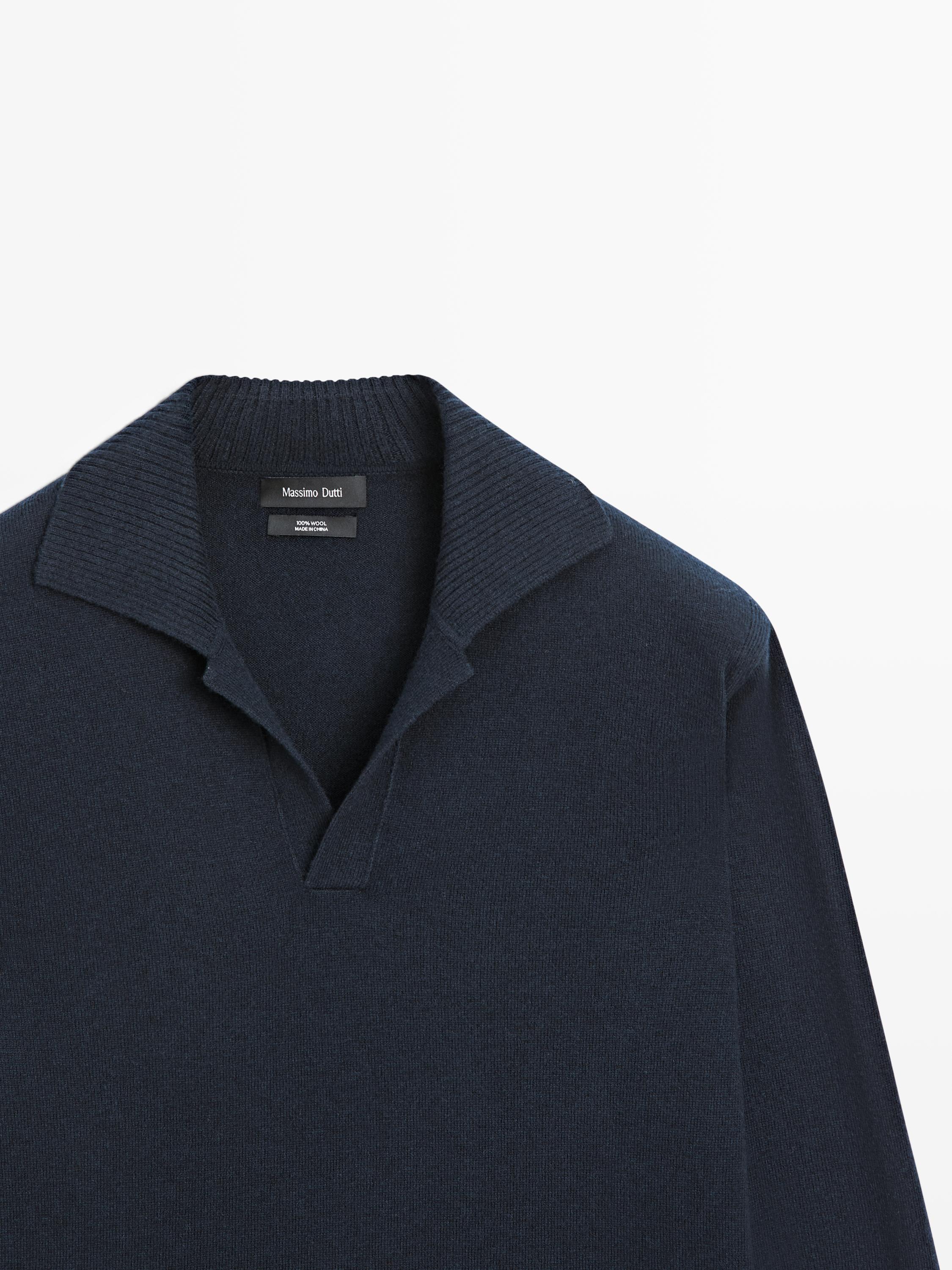 Wool V-neck knit polo sweater